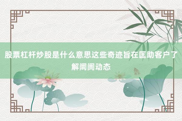 股票杠杆炒股是什么意思这些奇迹旨在匡助客户了解阛阓动态