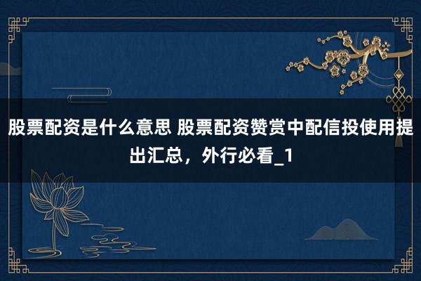 股票配资是什么意思 股票配资赞赏中配信投使用提出汇总,外行必看_1