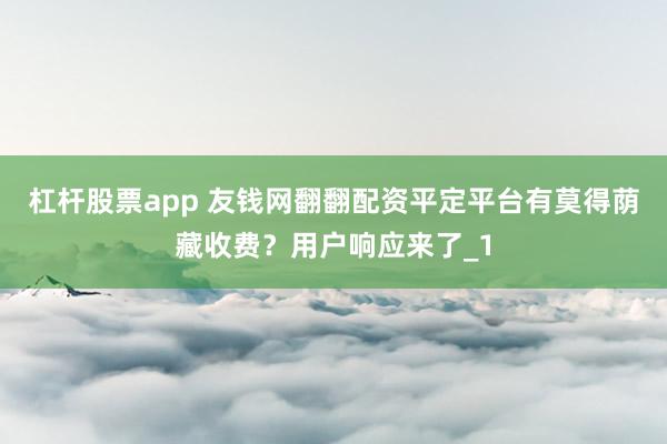 杠杆股票app 友钱网翻翻配资平定平台有莫得荫藏收费?用户响应来了_1